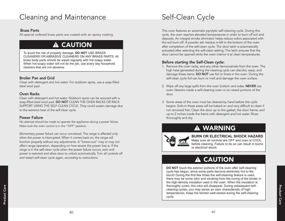 Self-clean cycle, Cleaning and maintenance, Caution | Warning | Viking F20507 User Manual | Page 21 / 26