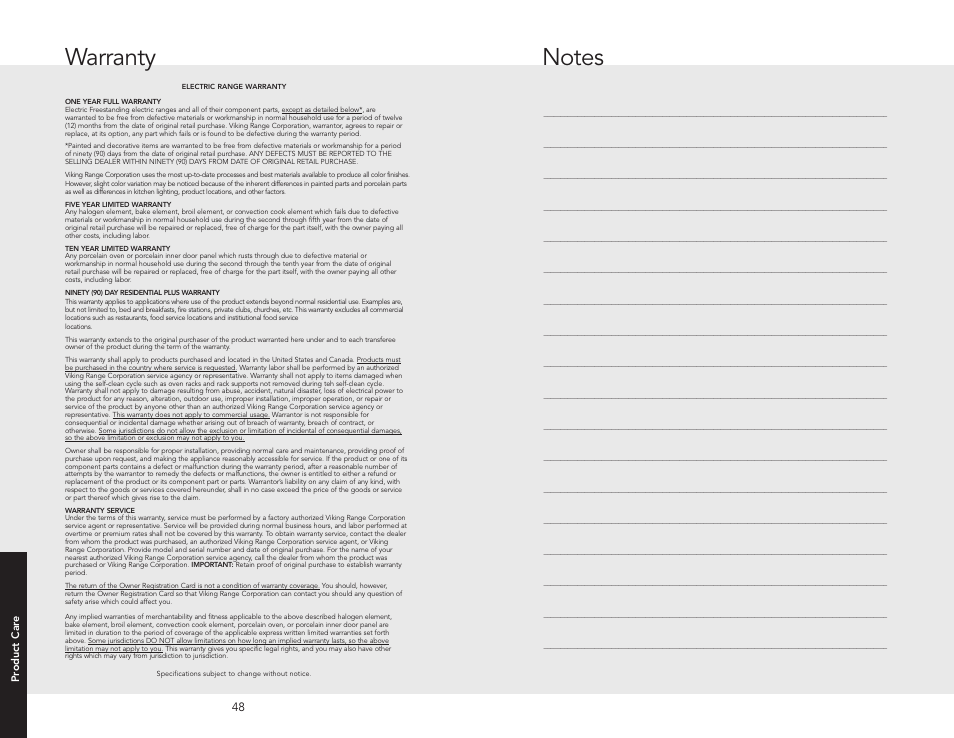 Warranty | Viking F20507 User Manual | Page 25 / 26