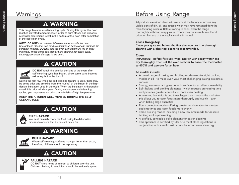 Warnings, Before using range, Caution | Warning | Viking F20507 User Manual | Page 7 / 26
