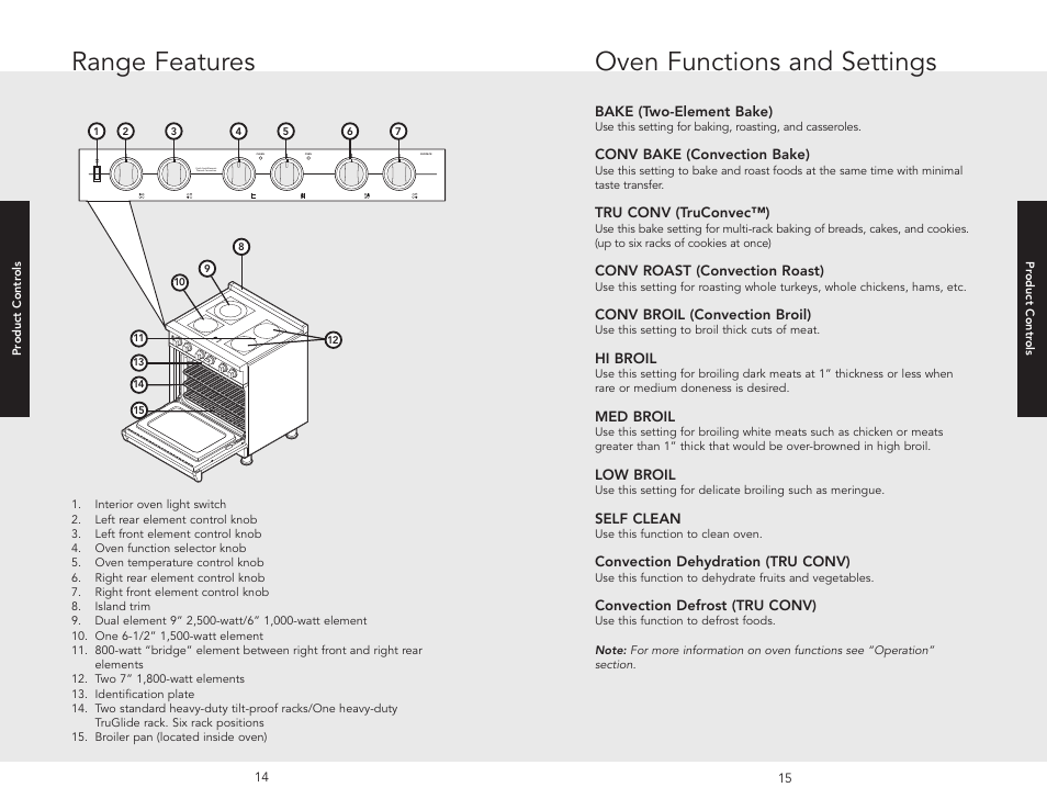 Oven functions and settings, Range features | Viking F20507 User Manual | Page 8 / 26