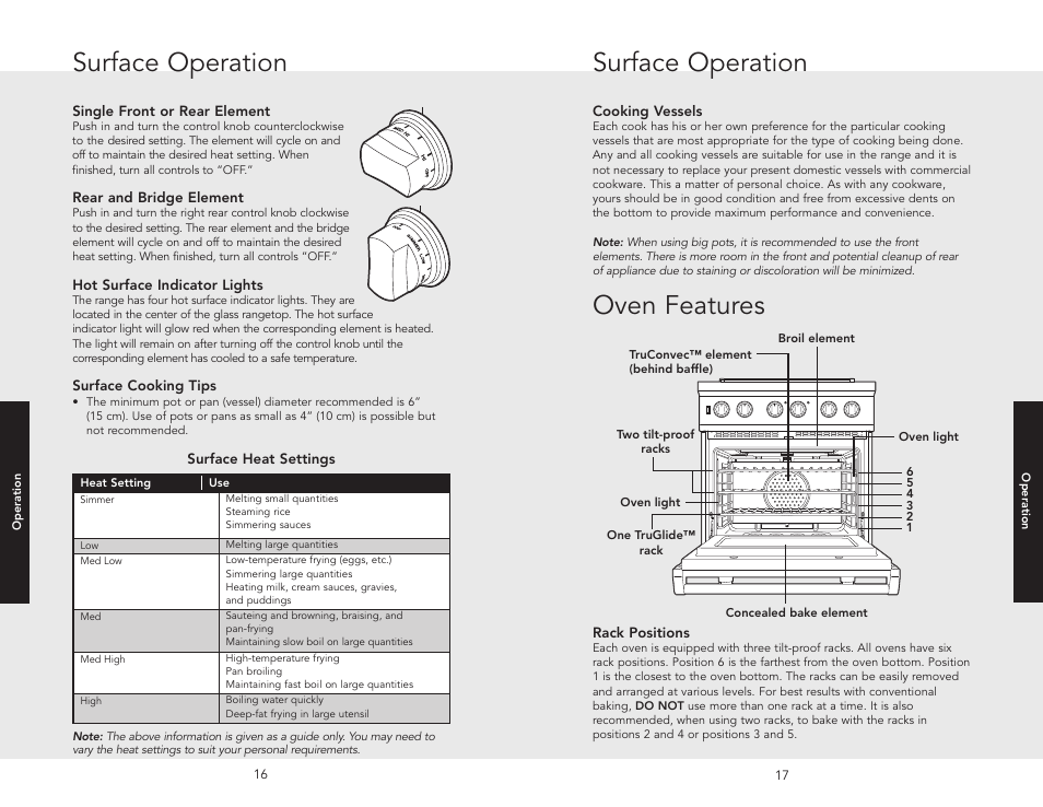 Oven features, Surface operation | Viking F20507 User Manual | Page 9 / 26