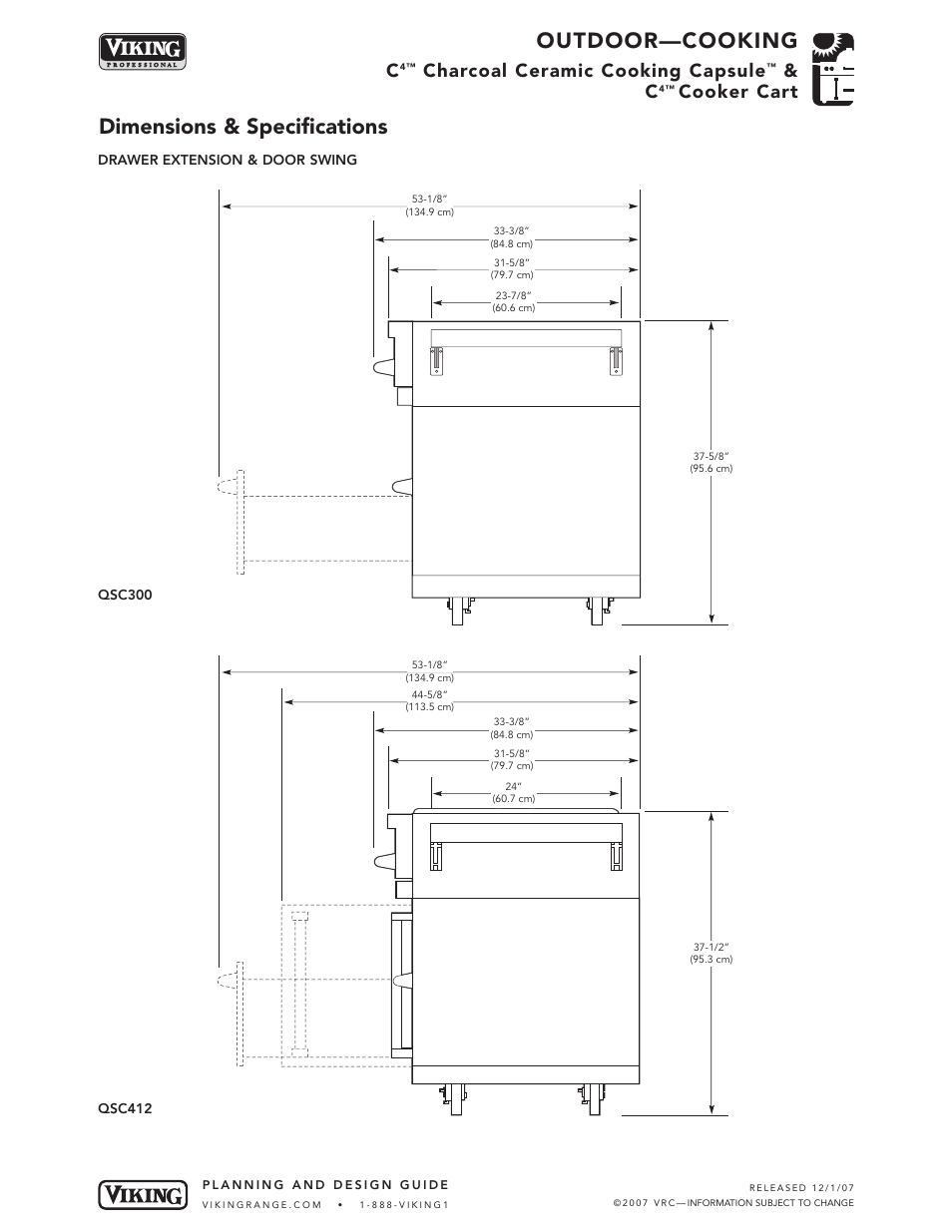 Outdoor—cooking, Dimensions & specifications, Charcoal ceramic cooking capsule | Cooker cart | Viking C4TM User Manual | Page 4 / 6