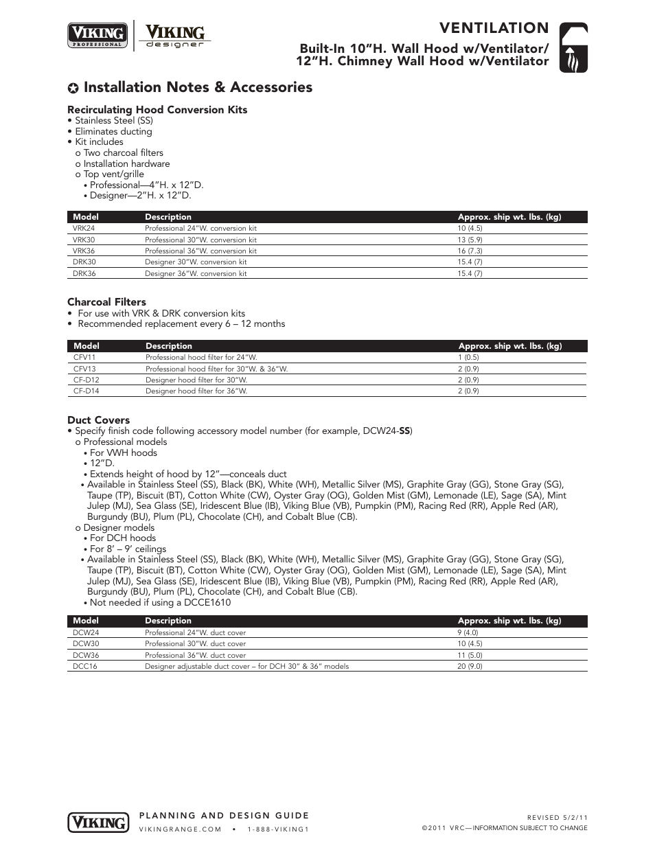 Ventilation | Viking DCH User Manual | Page 5 / 6