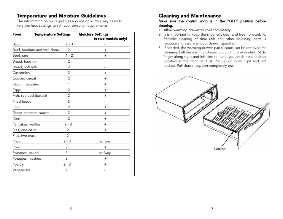 Cleaning and maintenance, Temperature and moisture guidelines | Viking F20021C User Manual | Page 5 / 8