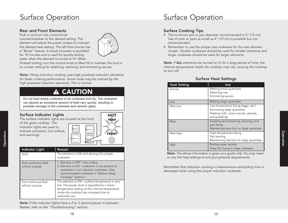 Surface operation, Warning danger caution for your safety | Viking F20537B EN User Manual | Page 10 / 28