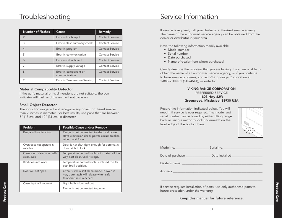 Service information, Troubleshooting | Viking F20537B EN User Manual | Page 26 / 28