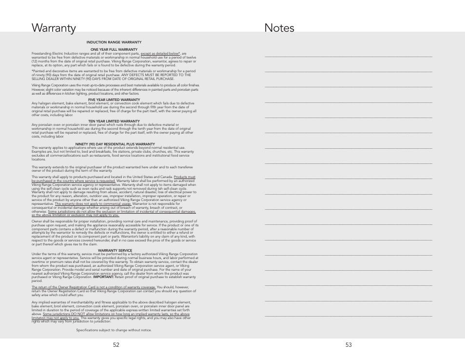 Warranty | Viking F20537B EN User Manual | Page 27 / 28