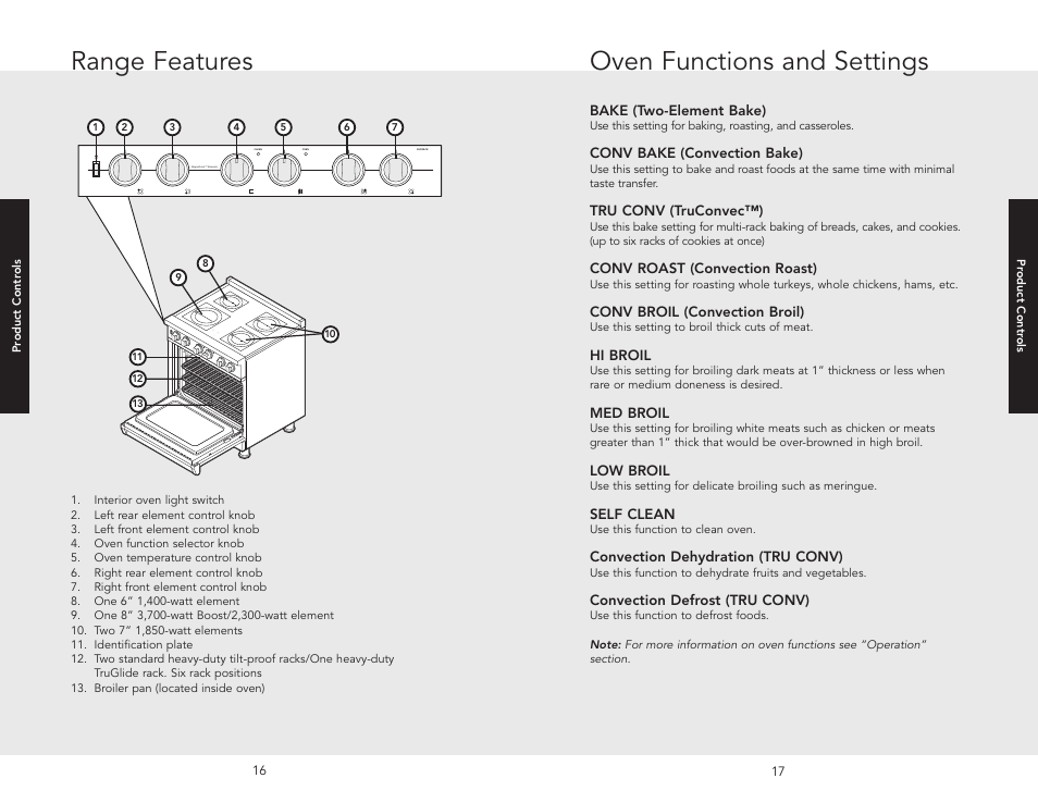 Oven functions and settings, Range features | Viking F20537B EN User Manual | Page 9 / 28