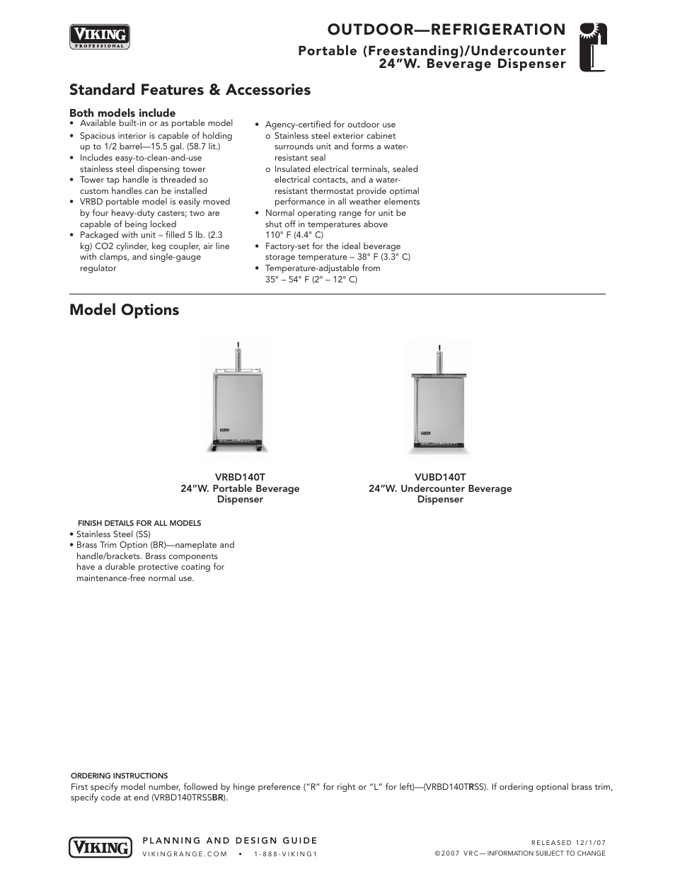 Viking VRBD140T User Manual | 5 pages