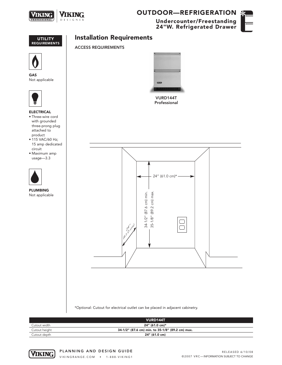 Outdoor—refrigeration, Installation requirements | Viking VURD144T User Manual | Page 4 / 5
