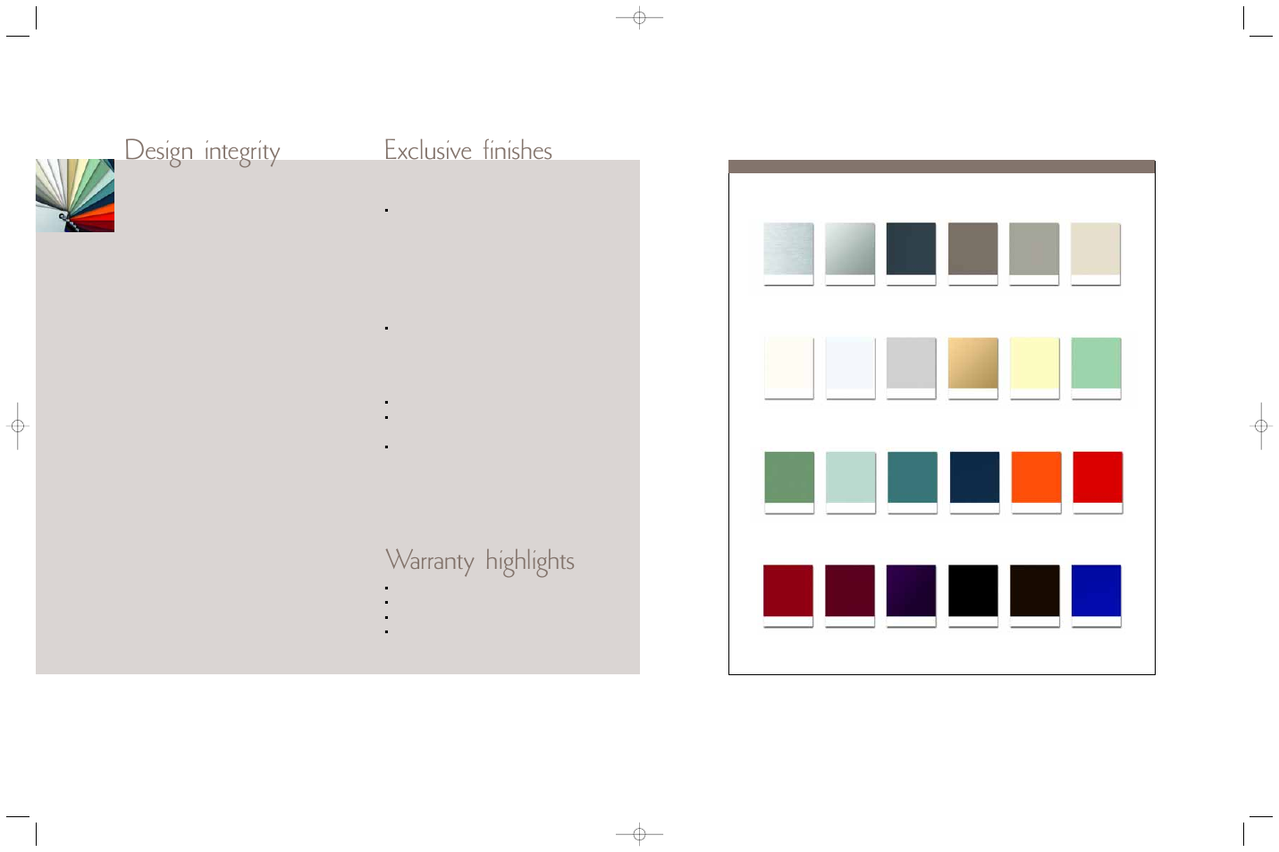 Design integrity, Warranty highlights, Exclusive finishes | Viking F60044H User Manual | Page 16 / 20