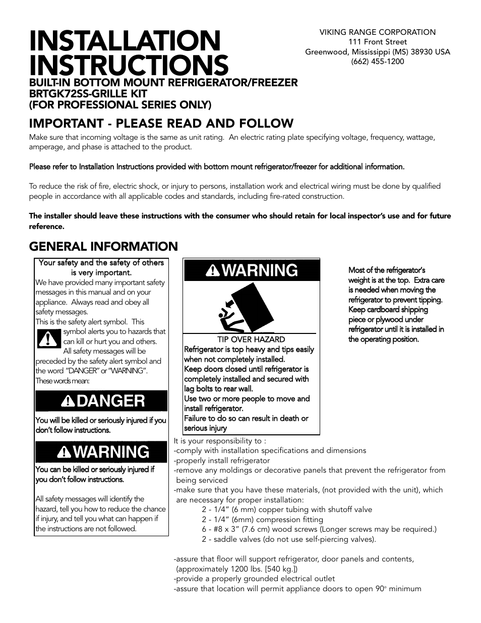 Viking BRTGK72SS User Manual | 16 pages
