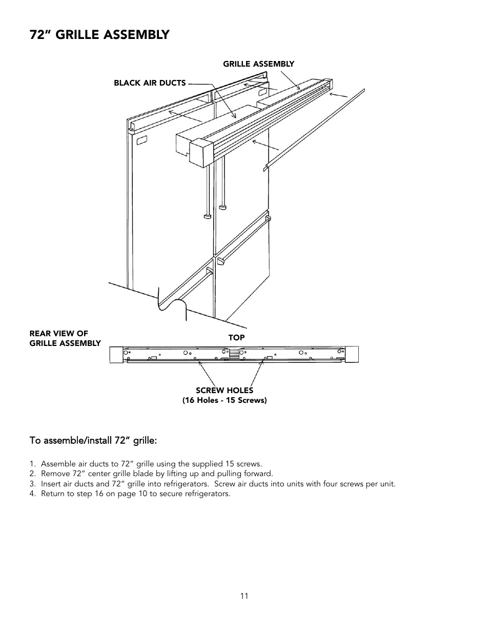 72” grille assembly | Viking BRTGK72SS User Manual | Page 11 / 16