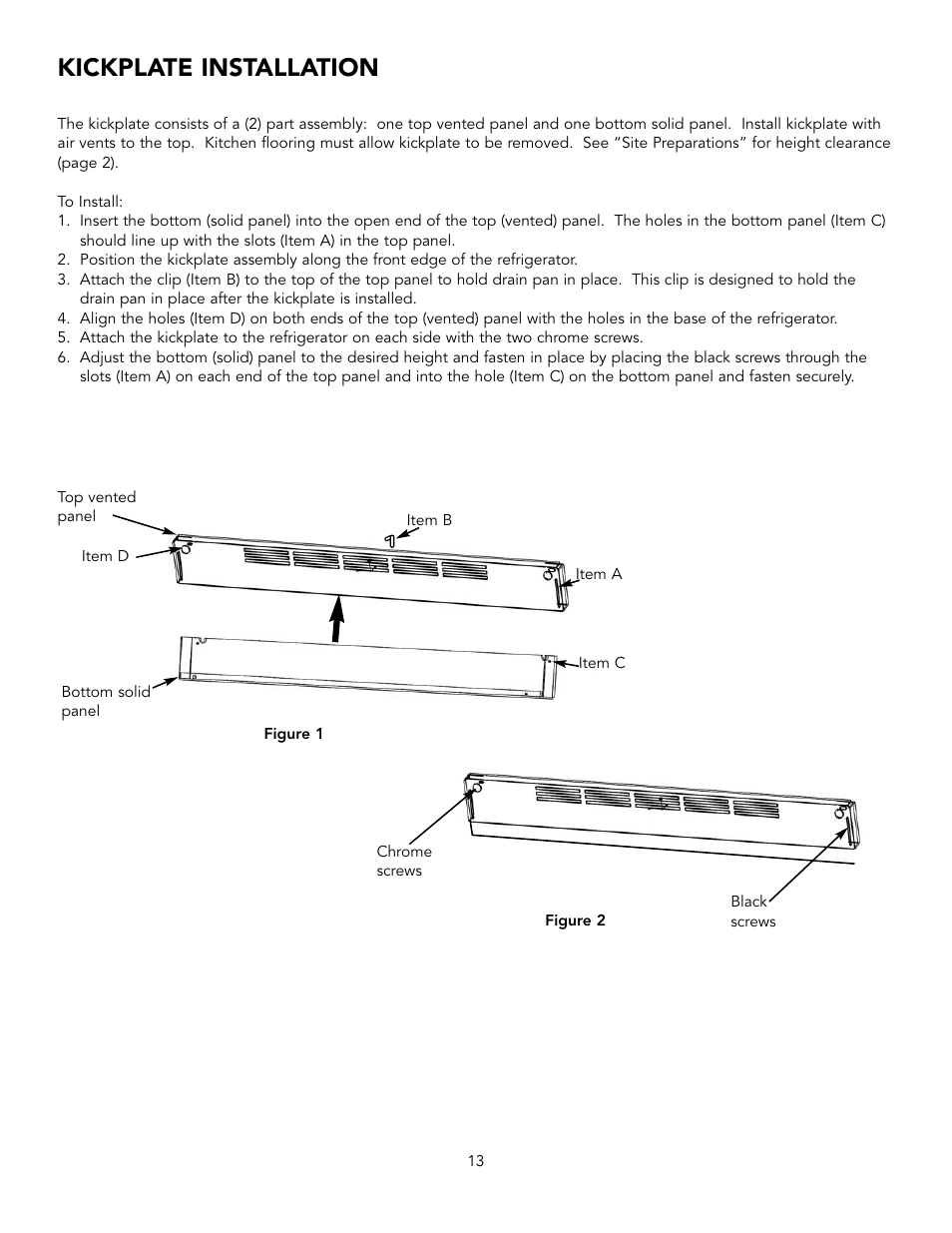 Kickplate installation | Viking BRTGK72SS User Manual | Page 13 / 16