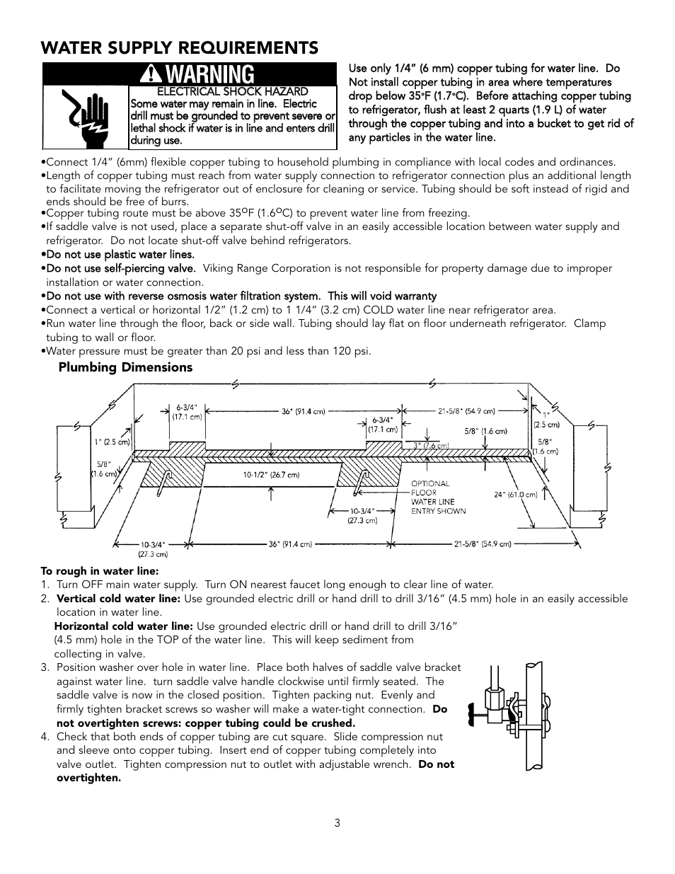 Water supply requirements | Viking BRTGK72SS User Manual | Page 3 / 16