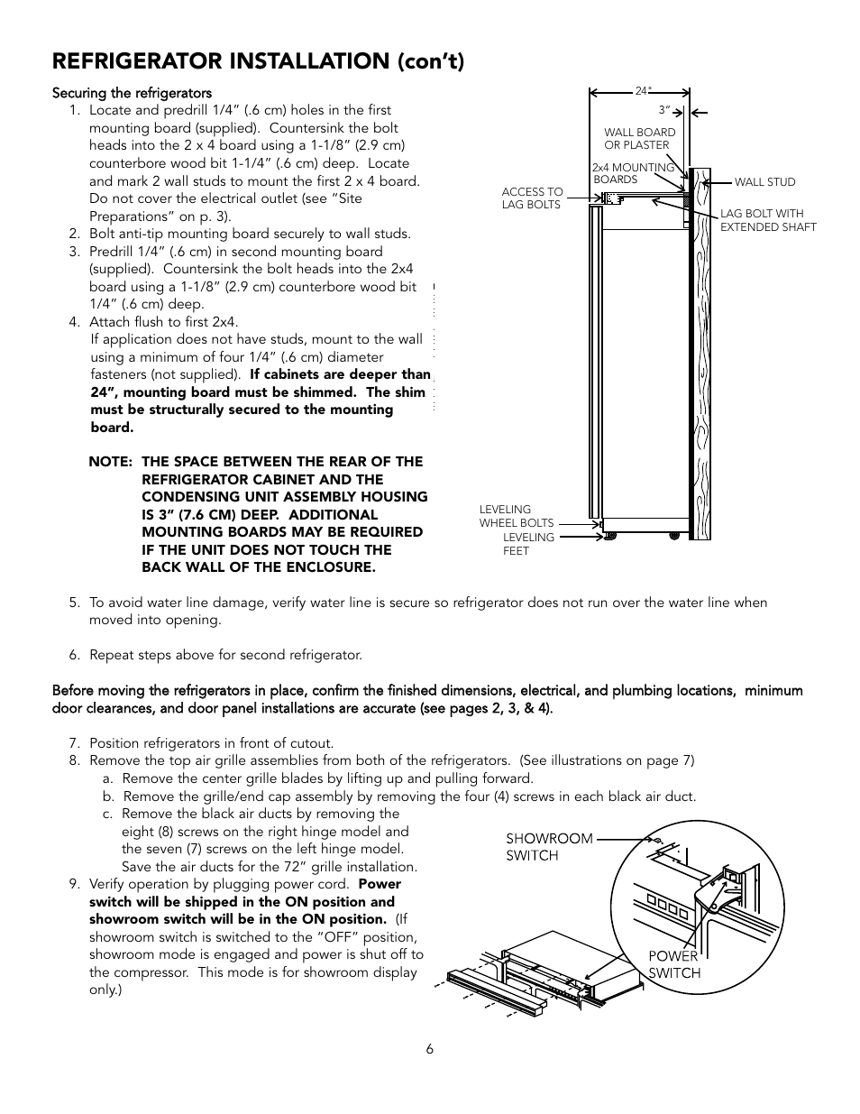 Refrigerator installation (con’t) | Viking BRTGK72SS User Manual | Page 6 / 16