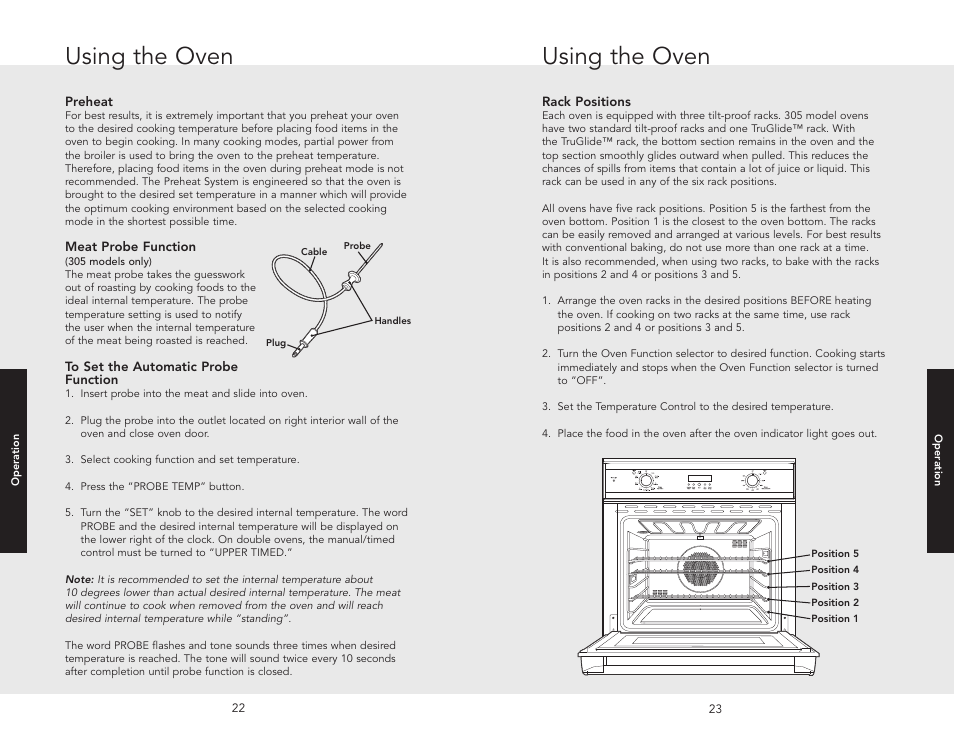 Conventional and convection cookin, Rack positions conventional and convection cooking, Using the oven | Viking F20669B EN (011910) User Manual | Page 12 / 26