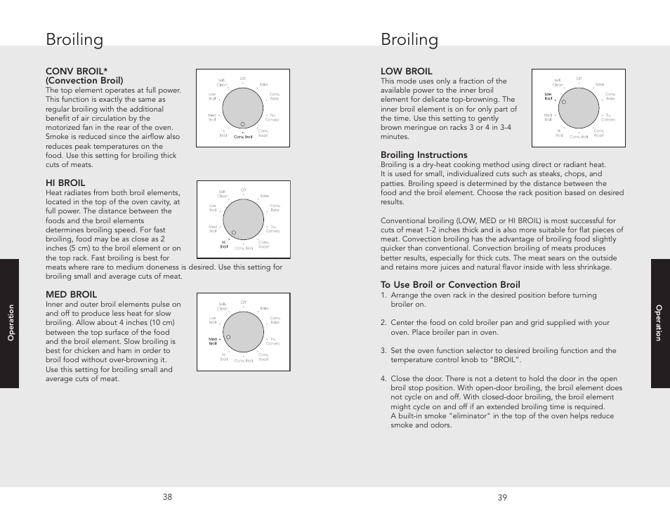 Convection dehydrate/defro, Low broil, Convection dehydrate/defrost | Broiling | Viking F20669B EN (011910) User Manual | Page 20 / 26