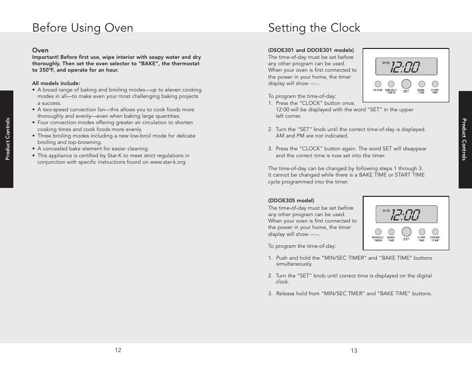 Before using oven, Product controls, Setting the clock | Warnings & safety before using oven, Oven | Viking F20669B EN (011910) User Manual | Page 7 / 26