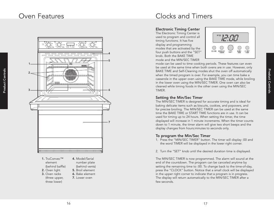 Oven features, Clocks and timers, Oven functions and settin | Viking F20669B EN (011910) User Manual | Page 9 / 26