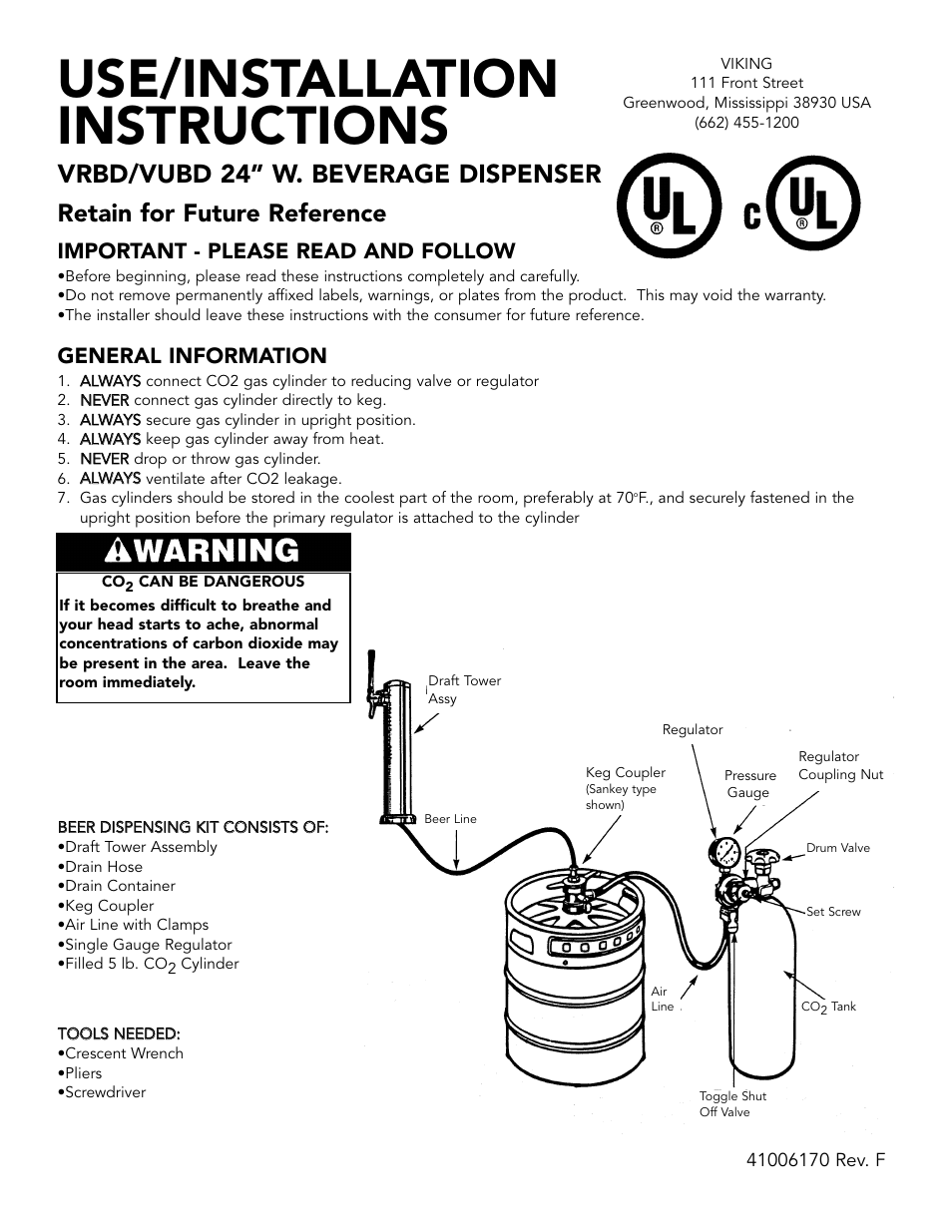 Viking VRBD/VUBD 24" W. BEVERAGE DISPENSER User Manual | 16 pages