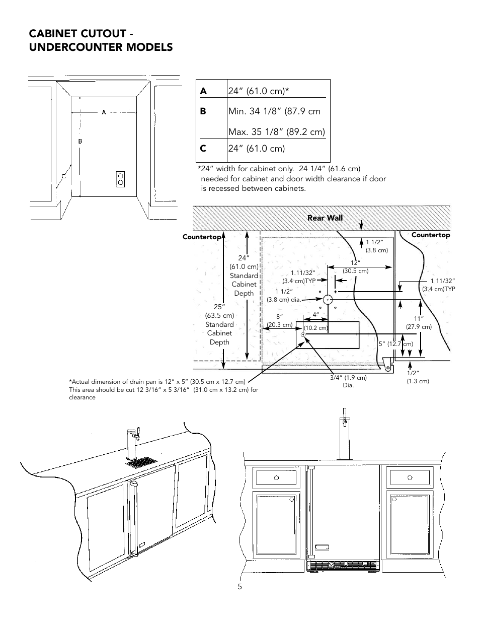 Cabinet cutout - undercounter models | Viking VRBD/VUBD 24" W. BEVERAGE DISPENSER User Manual | Page 5 / 16