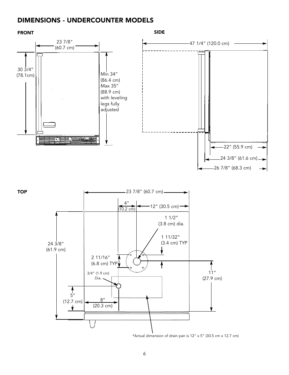 Dimensions - undercounter models | Viking VRBD/VUBD 24" W. BEVERAGE DISPENSER User Manual | Page 6 / 16