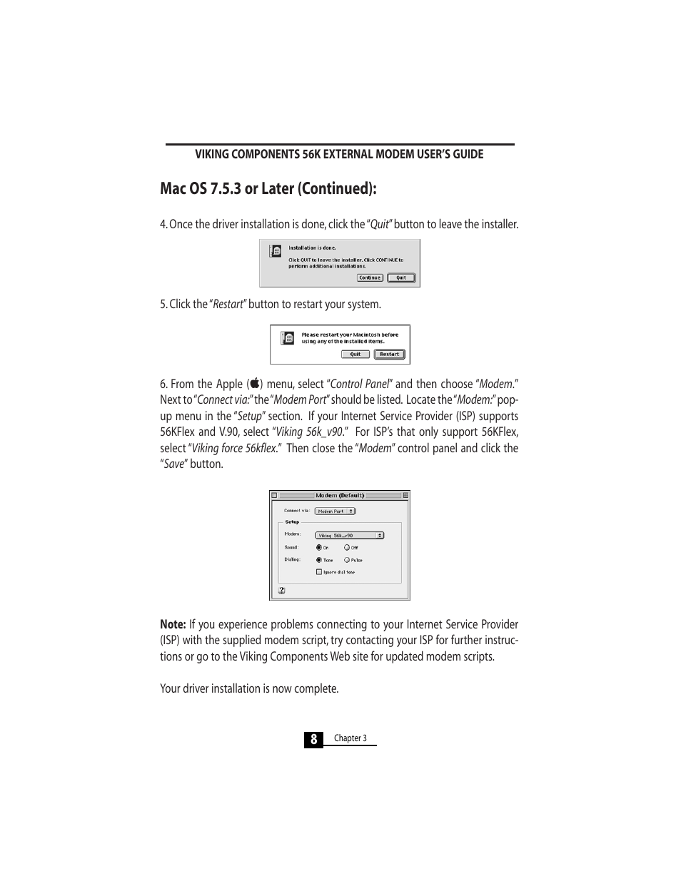 Mac os 7.5.3 or later (continued) | Viking 56K User Manual | Page 10 / 45