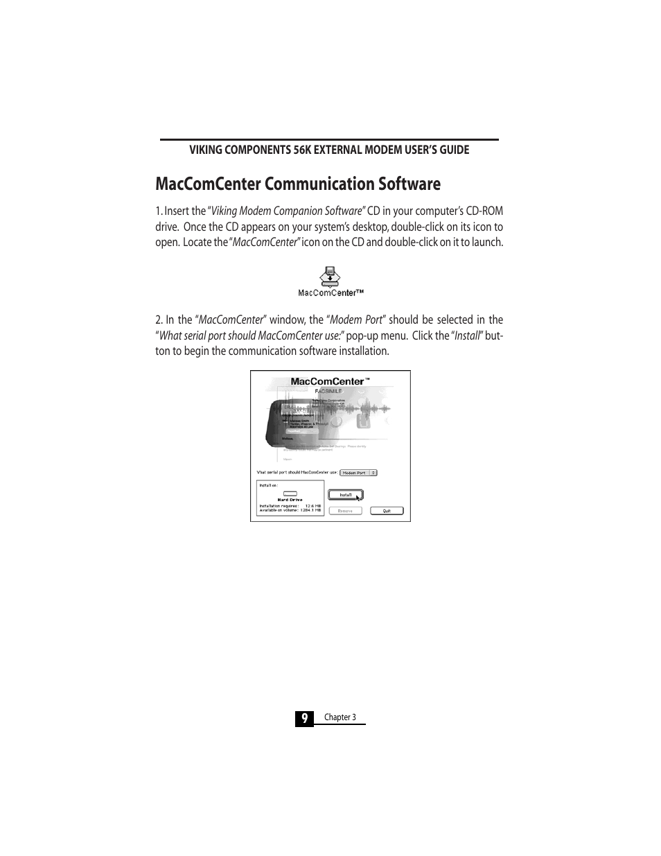Maccomcenter communication software | Viking 56K User Manual | Page 11 / 45