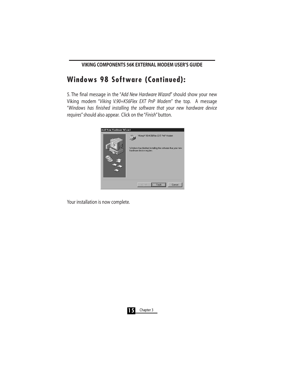 Windows 98 software (continued) | Viking 56K User Manual | Page 17 / 45