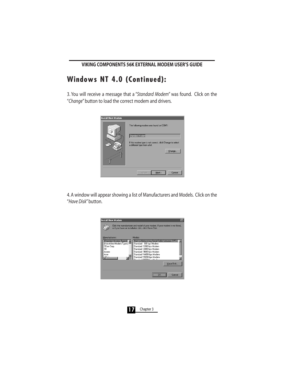 Windows nt 4.0 (continued) | Viking 56K User Manual | Page 19 / 45