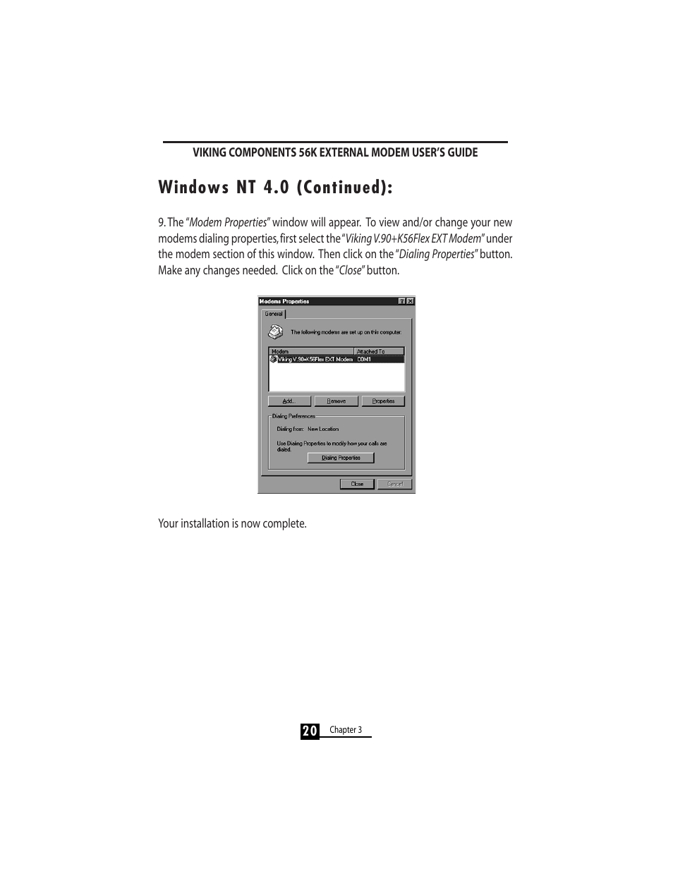 Windows nt 4.0 (continued) | Viking 56K User Manual | Page 22 / 45