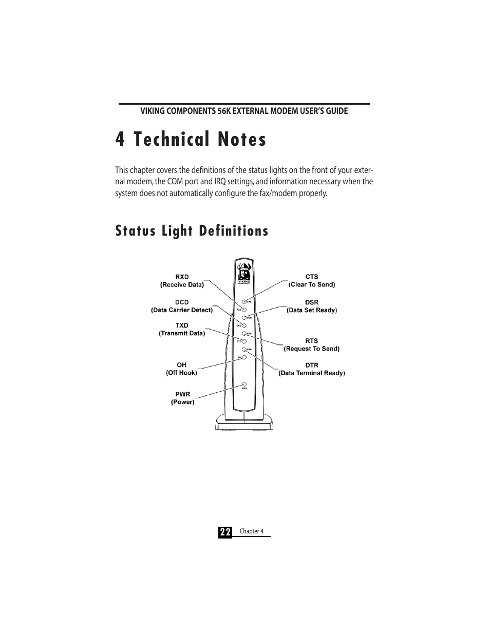 Status light definitions | Viking 56K User Manual | Page 24 / 45