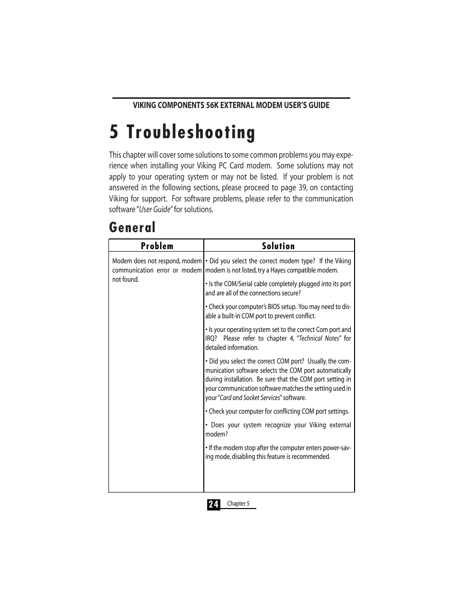 5 troubleshooting, General | Viking 56K User Manual | Page 26 / 45