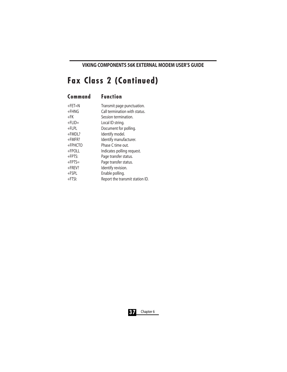 Fax class 2 (continued) | Viking 56K User Manual | Page 39 / 45