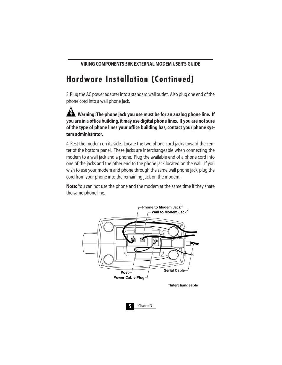 Hardware installation (continued) | Viking 56K User Manual | Page 7 / 45