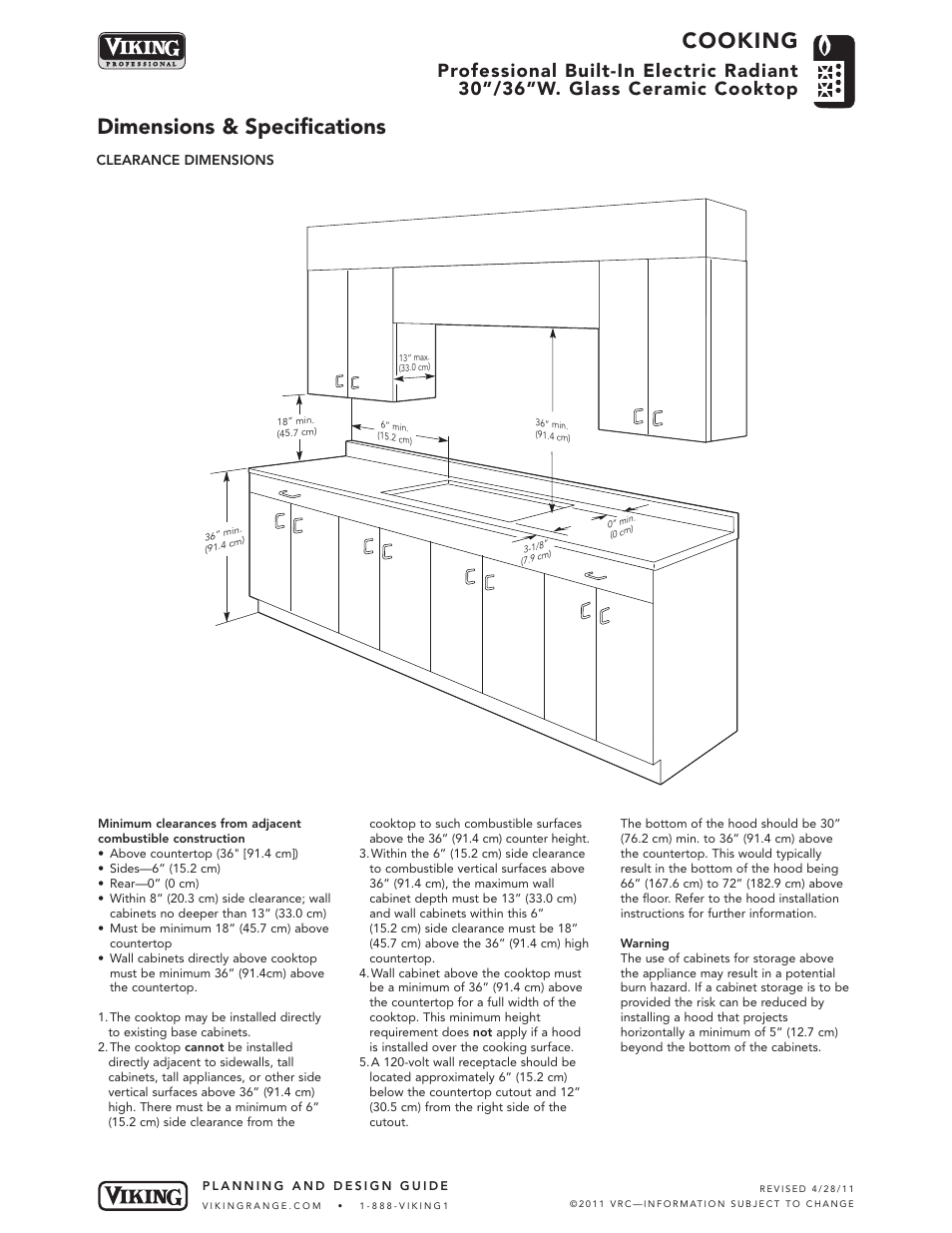 Cooking, Dimensions & specifications | Viking VECU User Manual | Page 3 / 5