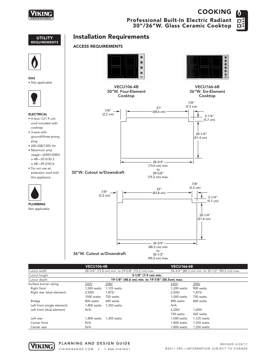 Cooking, Installation requirements | Viking VECU User Manual | Page 4 / 5