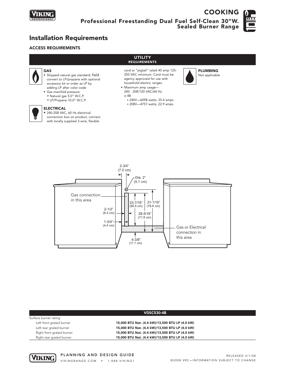 Cooking, Installation requirements | Viking VDSC User Manual | Page 4 / 6