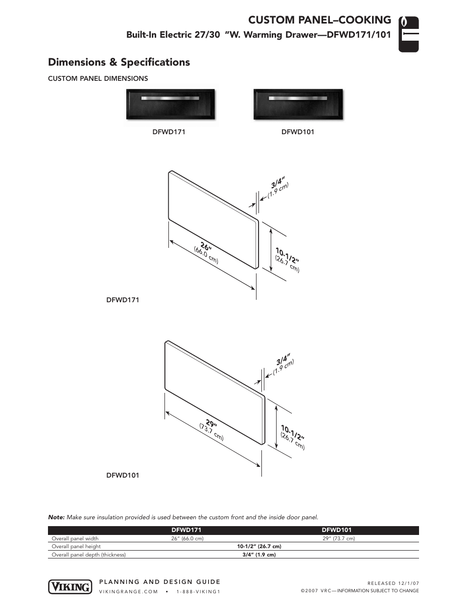 Viking DFWD101 User Manual | 1 page