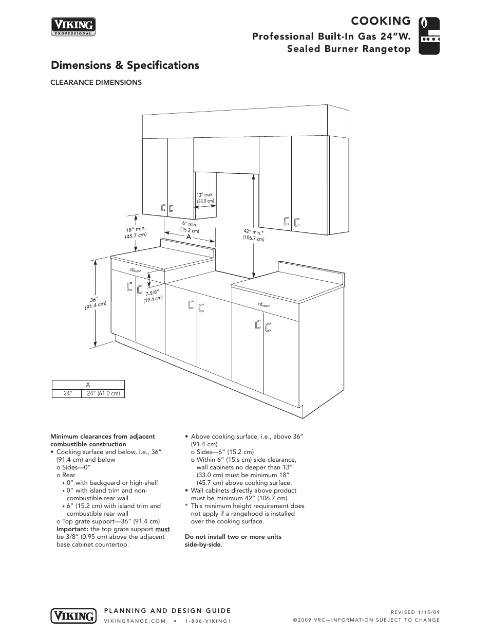 Cooking, Dimensions & specifications | Viking VGRT User Manual | Page 3 / 5