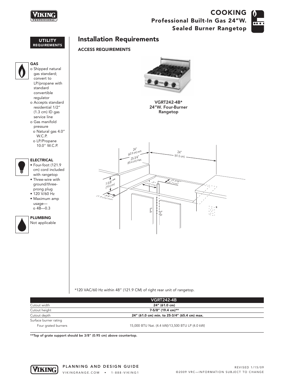 Cooking, Installation requirements | Viking VGRT User Manual | Page 4 / 5