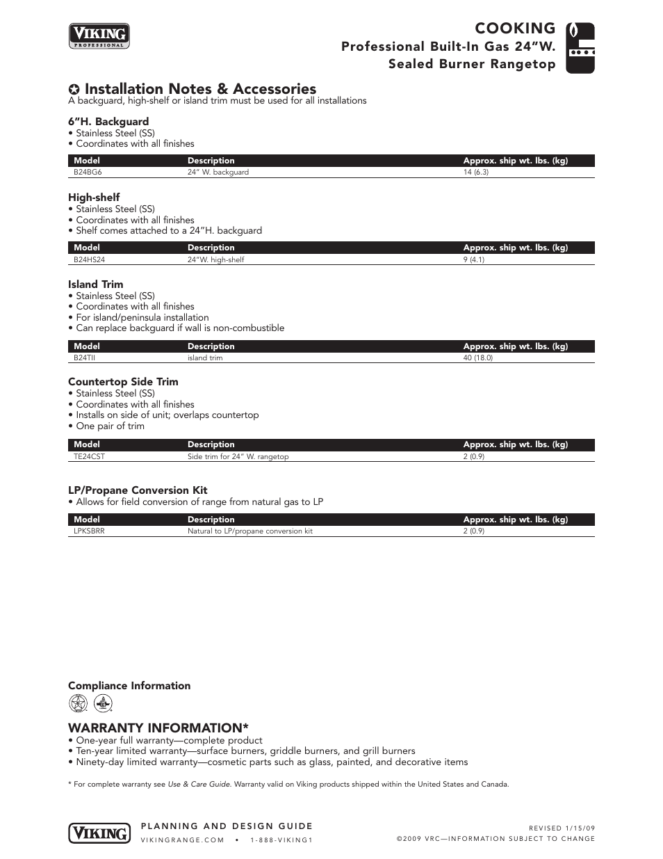 Cooking, Warranty information | Viking VGRT User Manual | Page 5 / 5