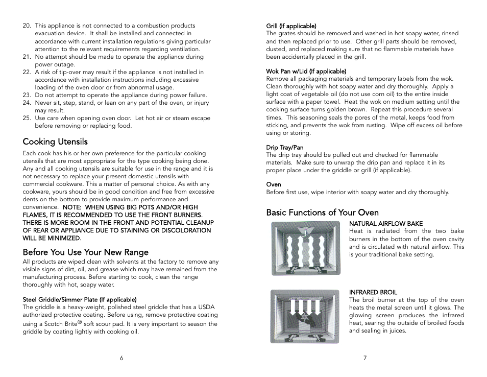 Before you use your new range, Basic functions of your oven, Cooking utensils | Viking F1220L User Manual | Page 4 / 20