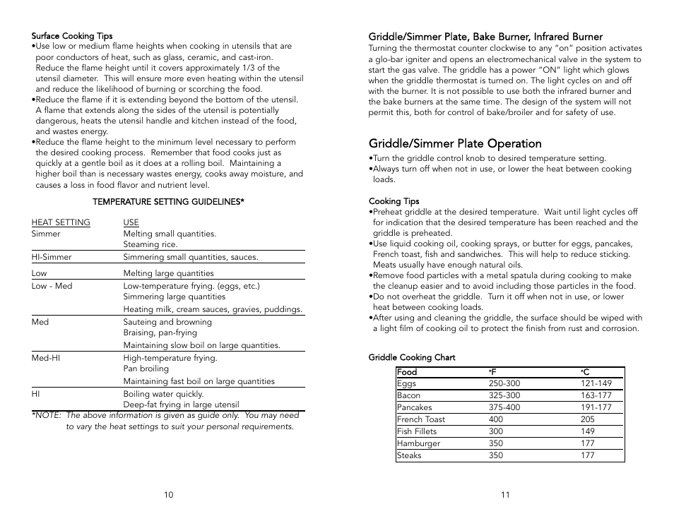 Griddle/simmer plate operation | Viking F1220L User Manual | Page 6 / 20