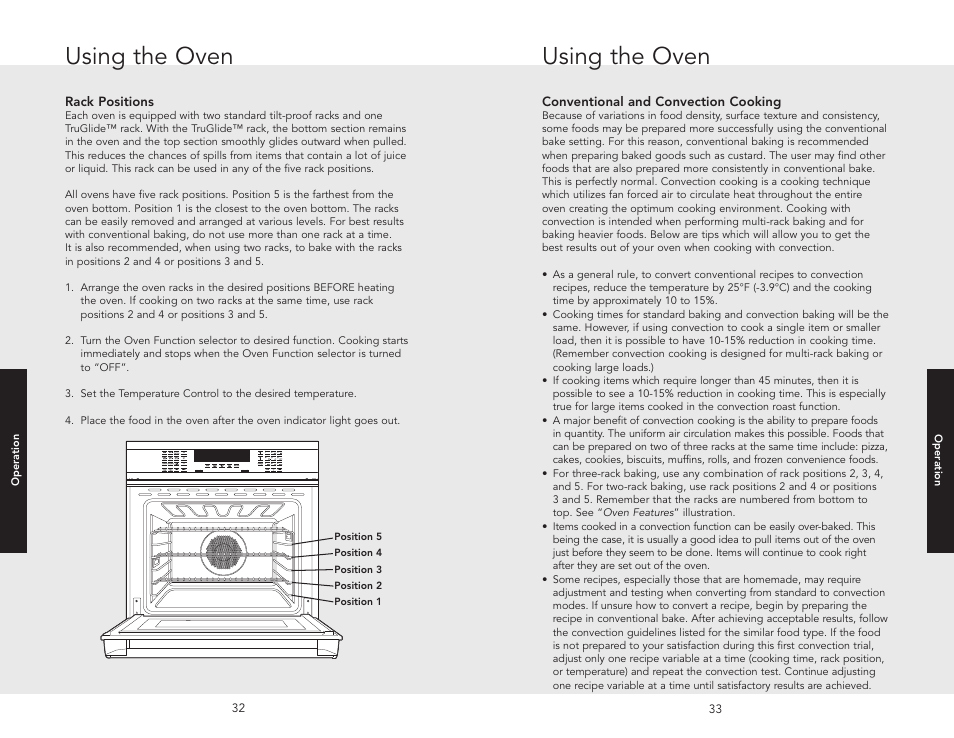 Rack positions, Conventional and convection cooking, Using the oven | Viking F20686 User Manual | Page 17 / 34