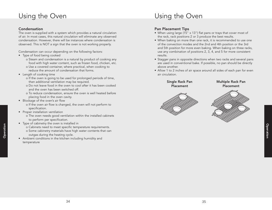 Condensation, Pan placement tips, Condensation pan placement tips | Using the oven | Viking F20686 User Manual | Page 18 / 34