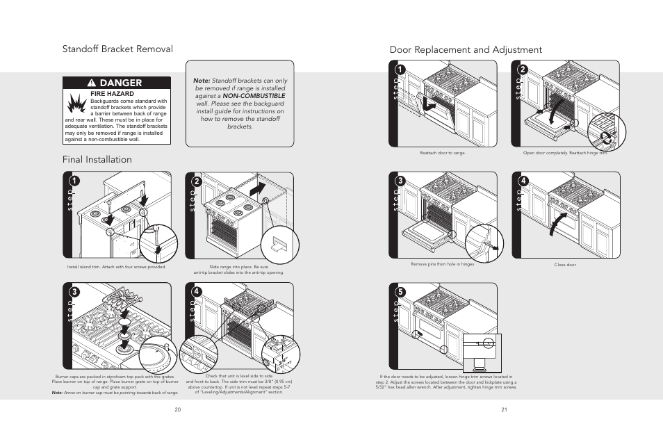 Door replacement and adjustment, Final installation standoff bracket removal danger | Viking F20543 User Manual | Page 11 / 12