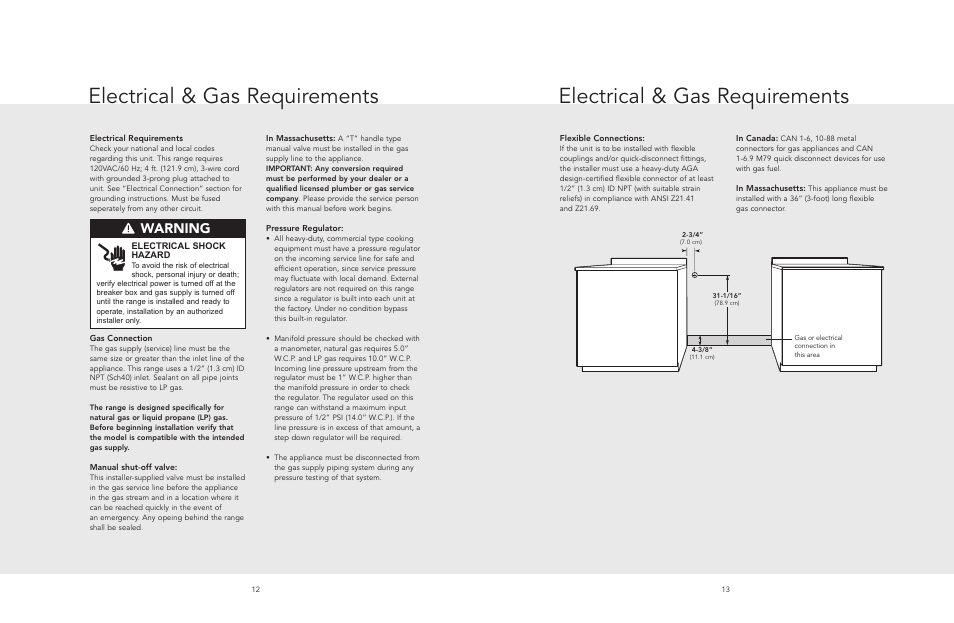 Electrical & gas requirements, Warning | Viking F20543 User Manual | Page 7 / 12