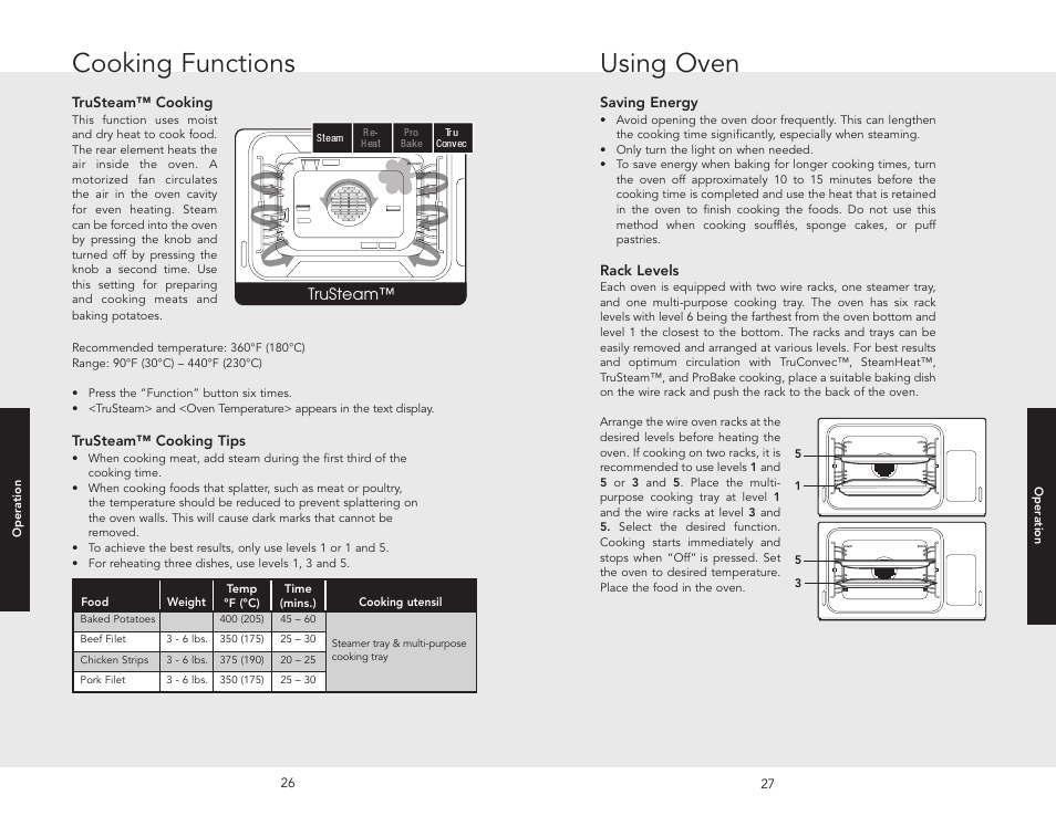 Using oven, Cooking functions, Trusteam | Viking VESO J690.150 User Manual | Page 16 / 24